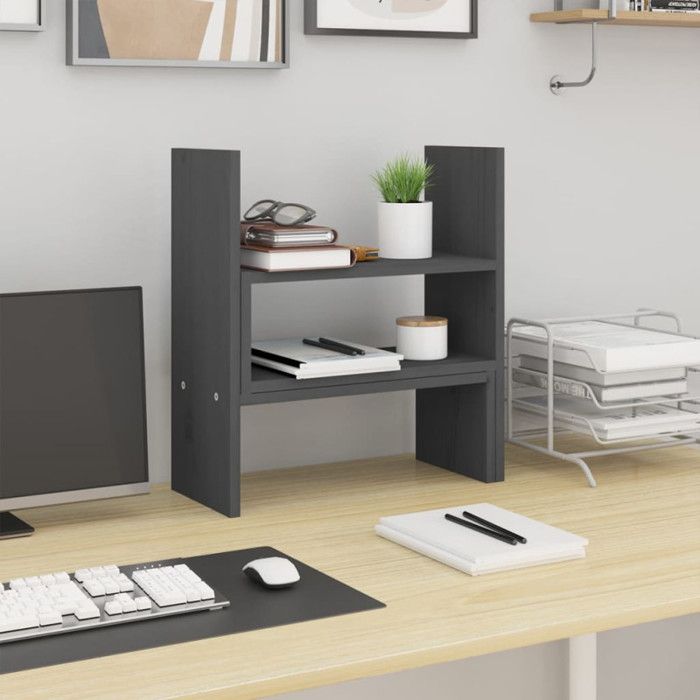 VidaXL Support pour moniteur Gris (39-72)x17x43 cm Bois de pin solide 814011