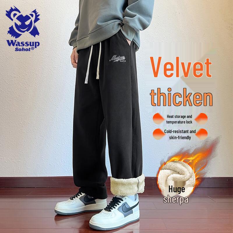 

Wassup Sohot Men s Winter Lamb Wool Lined Straight-Leg Casual Pants L