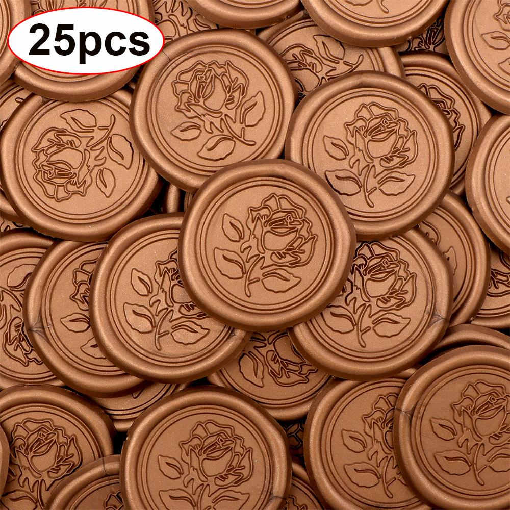 25st Vita och Guld Ros Vaxsigill Klistermärken Självhäftande Bröllopsinbjudan Kuvertförseglingsklistermärken För Dekoration av Bröllopsinbjudan