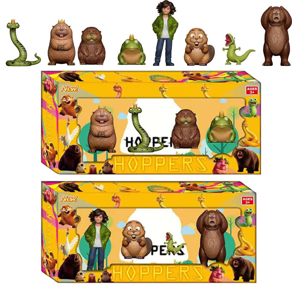 8Pcs Pixar Hoppers Beaver Transformation Plan Action Figures Cute Cartoon PVC Model Toy Gift for Kids
