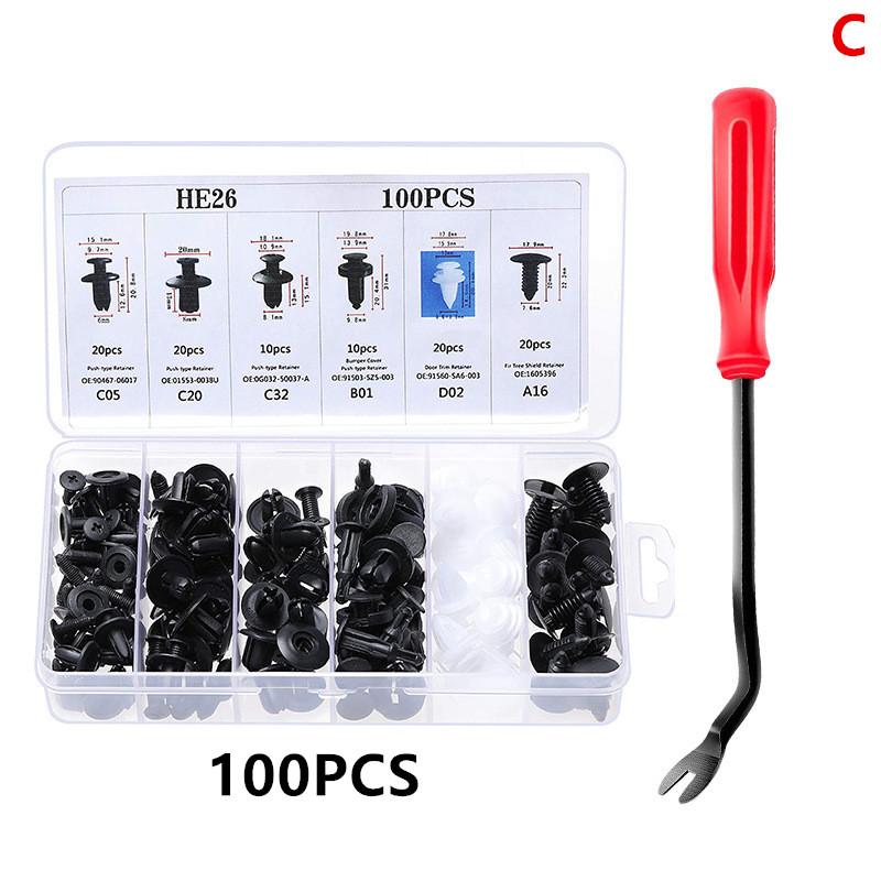 100Pcs Car Clip 6 Size Auto Interior Plastic Bumper Clips Rivets Fasteners Push Type Pin Retainer Trim Kit With Fastener Remover