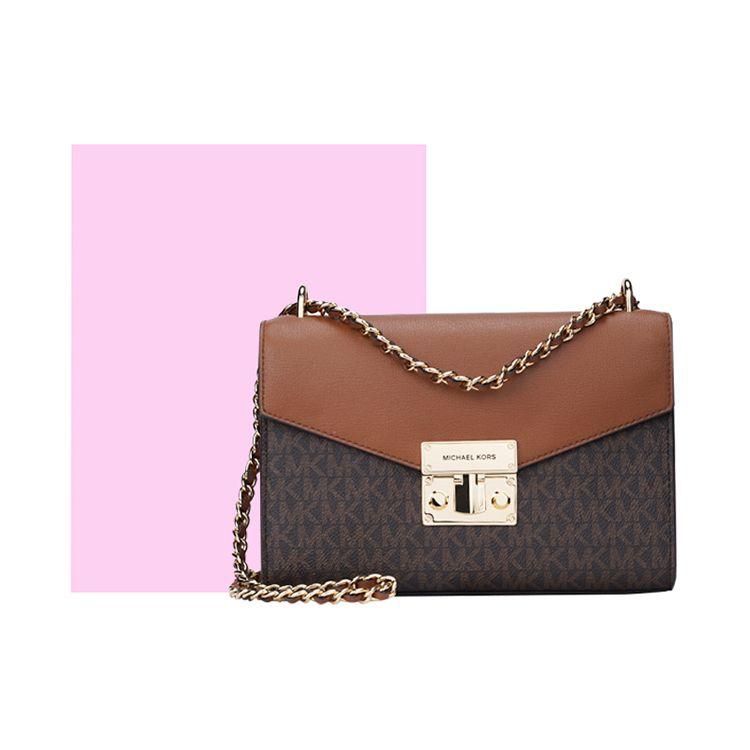 Michael Kors MK Rose Chain Logo Flap Leather Shoulder Bag Medium Women Shoulder Bag Dark-Brown 35T0GXOL2B-200
