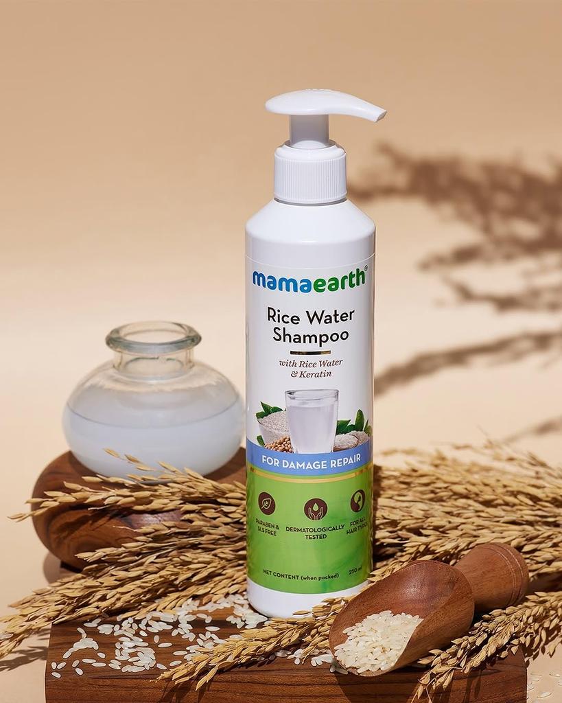 Mamaearth Rice Water Shampoo 250ml For Damage Repair Split End Control Hair Breakage Prevention Sulfate Free For All Hair Types