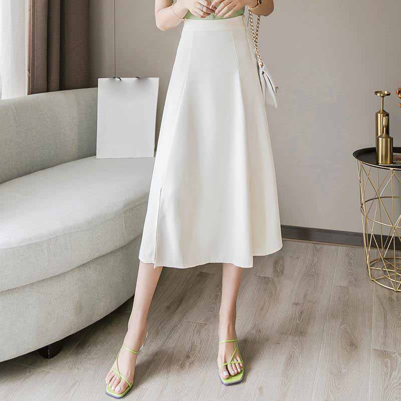 

Юбка женская, с завышенной талией, средней длины, тонкая длинная юбка трапециевидной формы, толстая, негабаритная, большая распашная юбка, модная 3XL абрикосовый