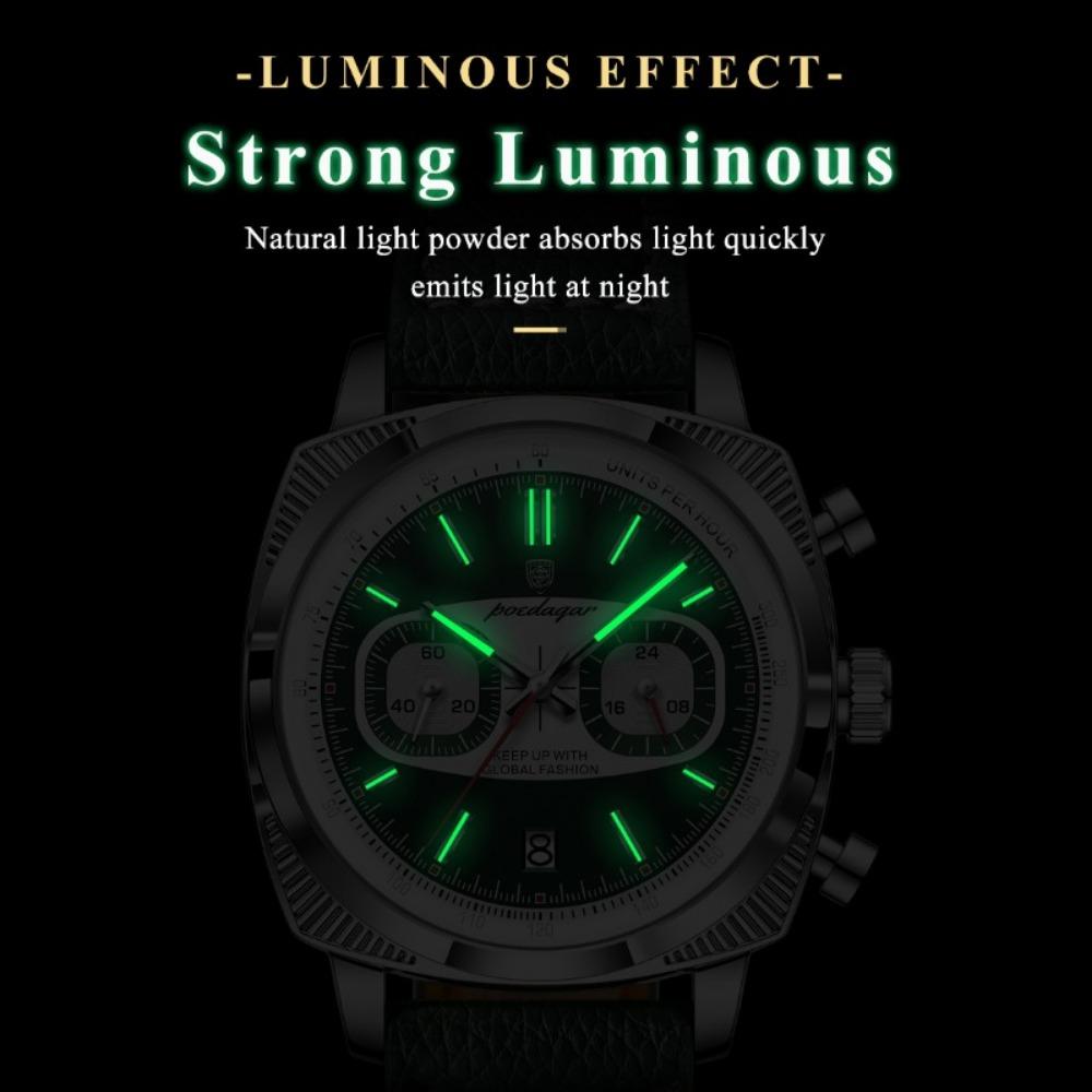 POEDAGAR Original Fashion Men Clock Luminous Waterproof Chronograph Date Watch for Man Luxury Leather Quartz Watches Reloj