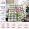 Gingham Tulip Flannel Blanket Warm Soft Halloween Christmas Couch Warm Cozy Decorative Decor Gift for All Season