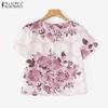 ZANZEA Women Casual V-Neck Summer Short Sleeve Print Blouse