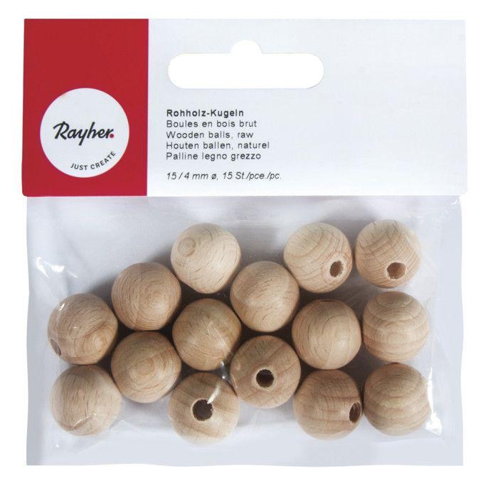 Perle en bois ø 15 mm Boule percée ø 4 mm 15 pièces