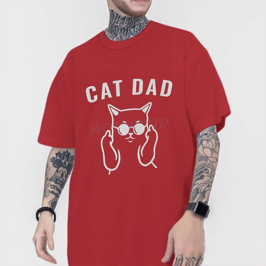 Fun Cat Dad Print T Shirt Men 100 Cotton Short Sleeve Tshirts Humor Fashion Animal Kitten Streetwear Crewneck Ropa Hombre