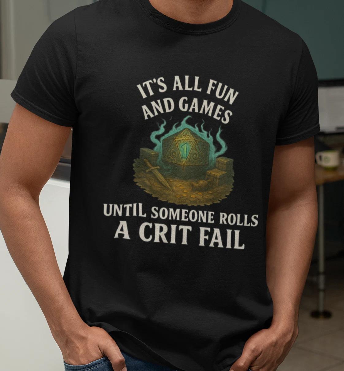 Crit Fail D20 Tee - Funny Grim RPG Shirt for D&D Tabletop Gamers - Crit Fail Tee S