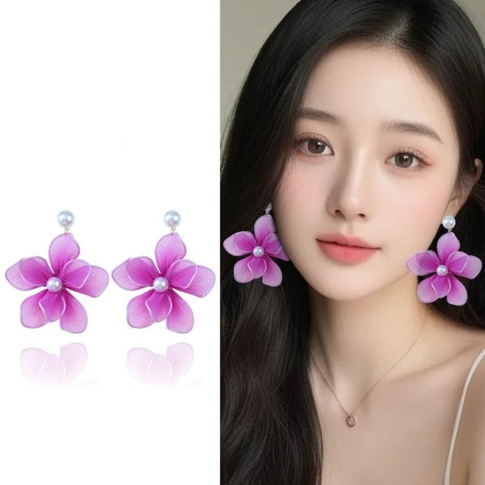 Pearl Mesh Flower Dangle Earrings Sweet Petals Stud Earrings Trendy Beach Earrings Seaside