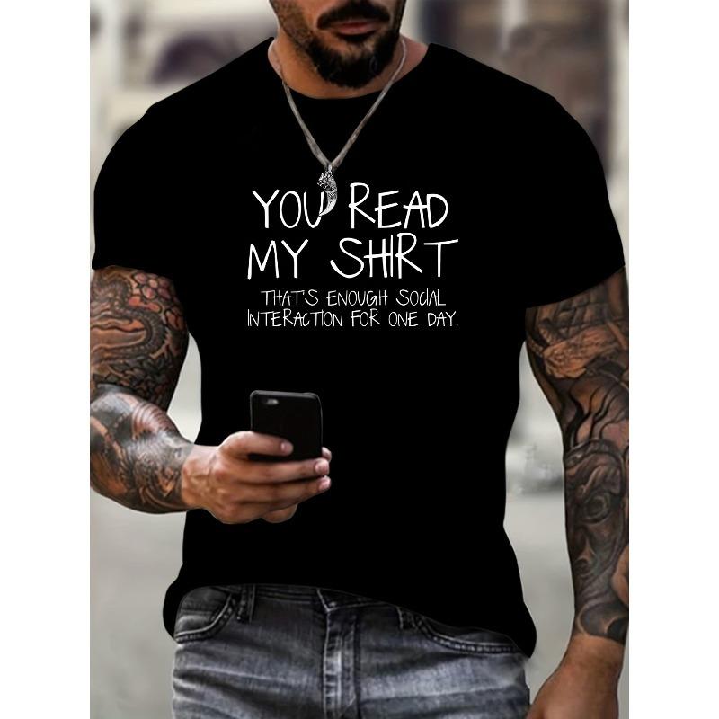 European size Men's Fashion Casual Outdoor Leisure Short T-Shirt with Special Letter Print Crew Neck Comfortable T-shirt for Men