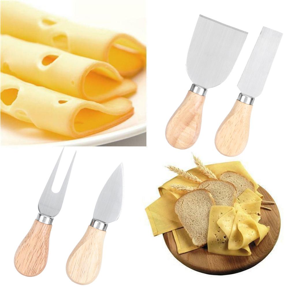 4PCS/Set Stainless Steel Cheese Knives Wood Handle Cheese Cutting Knife Cutter Set Kitchen Tools