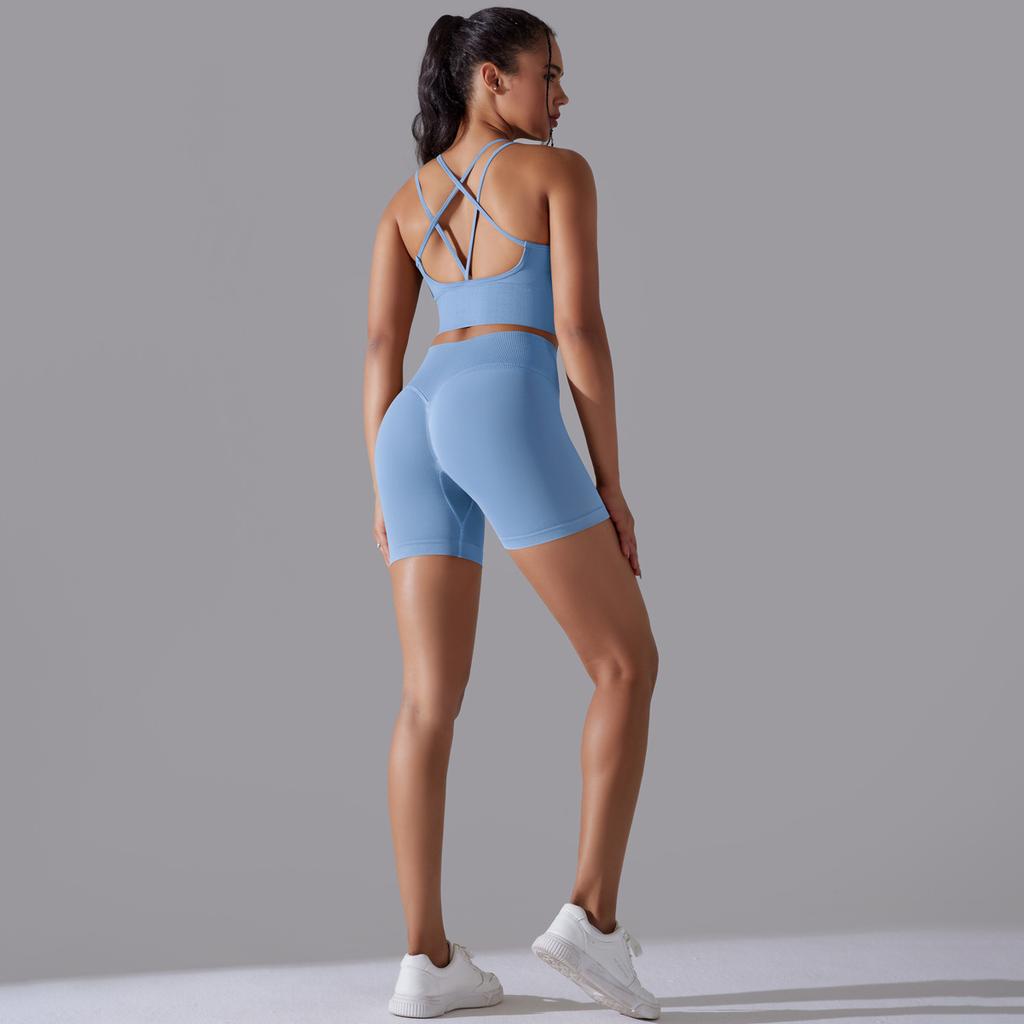 New High Waist Peach Hip Tight Pants Set, Sports Back Yoga Clothes, Running Training Fitness Set, Two Piece Set For Women