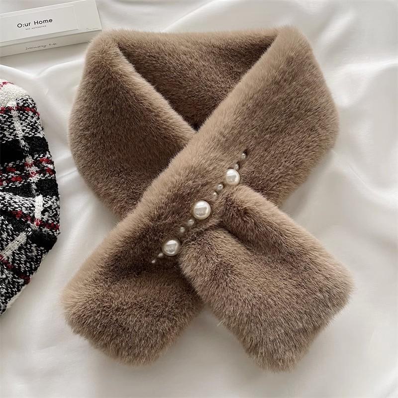 Korean Pearl Plush Faux Fur Scarf - Thick Imitation Rex Rabbit Style for Autumn/Winter