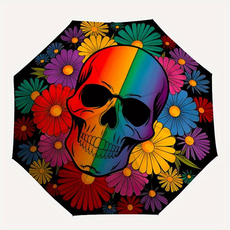 

1pc Skull Flowers Automatic Open/close, All-Season Portable Folding Umbrella for Friends, Travel, Everyday yy250812193