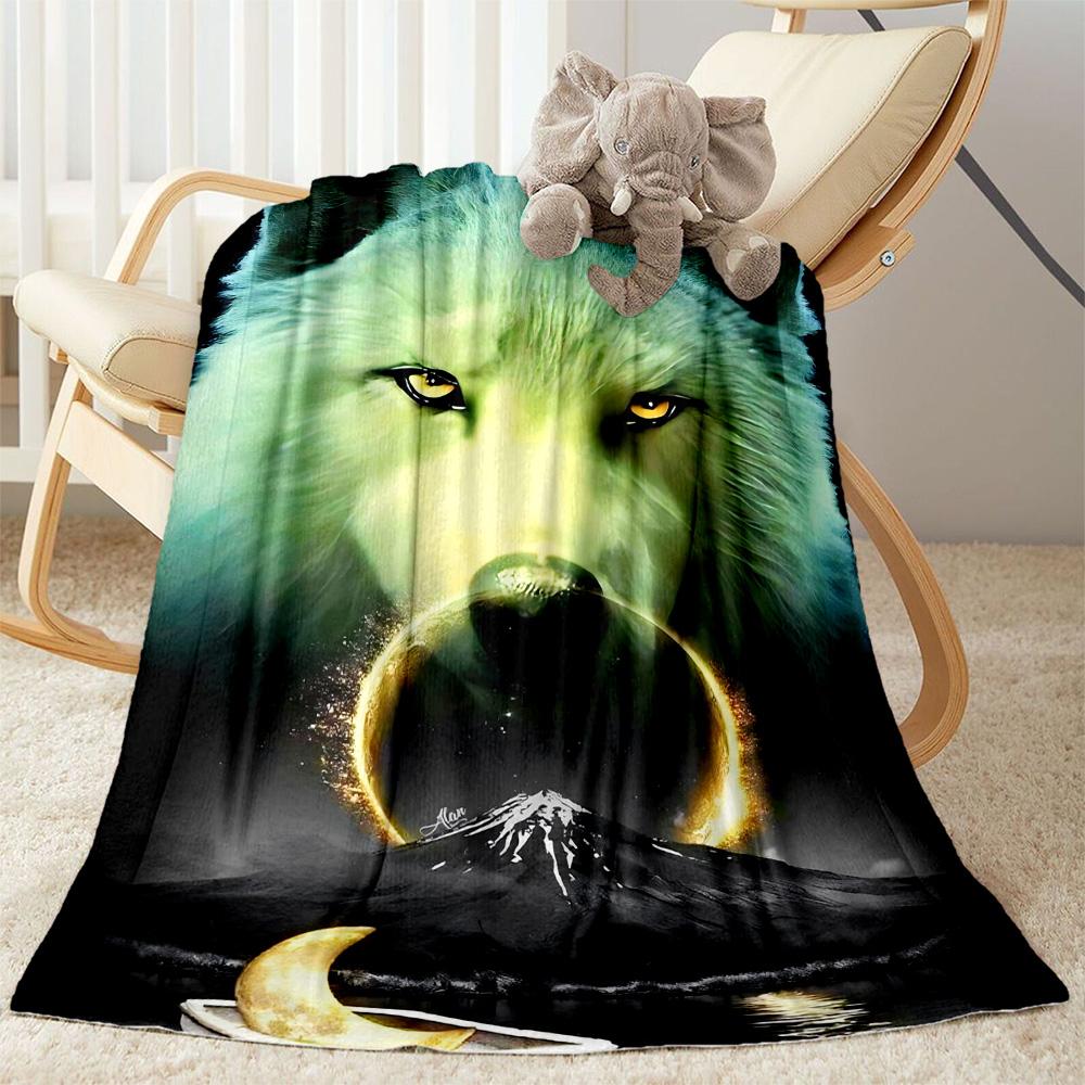 Wolf Moon Reflection Blanket,Suitable for sofas, offices, travel, living rooms, Gifts to relatives and friends, Blanket,Suitable for all seasons.