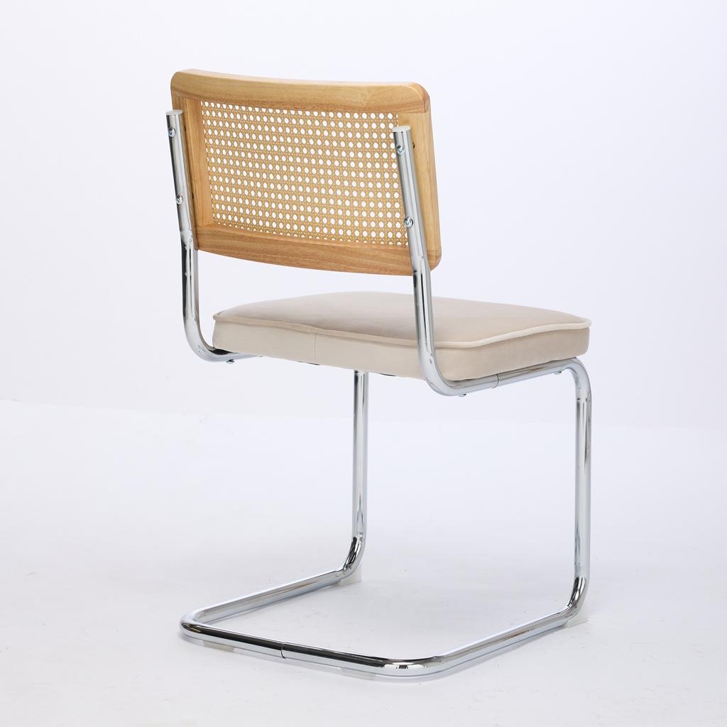 Mid Century Modern Dining Chairs Set of 2, Velvet Accent Chairs with Natural Cane Back & Stainless Chrome Base, Golden Color, DE1851BG