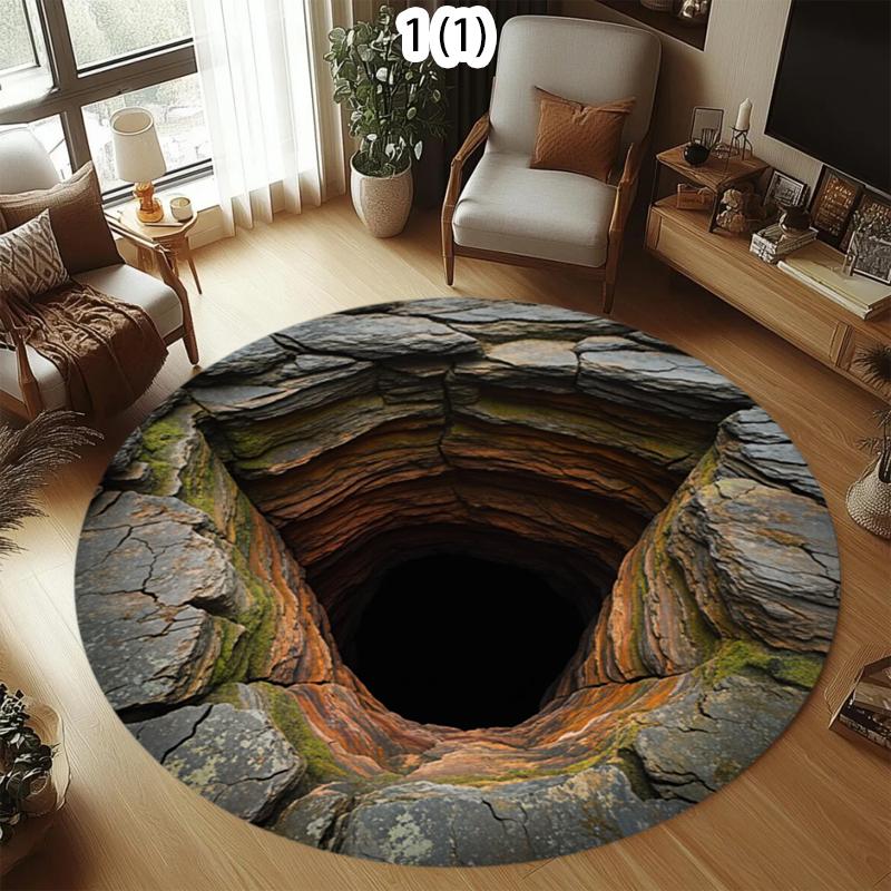 

2D Visual Illusion Round Carpet Realistic Hole Abyss Floor Mat Creative Decorative Area Rug for Living Room Bedroom Home Decor 80cm x 80cm