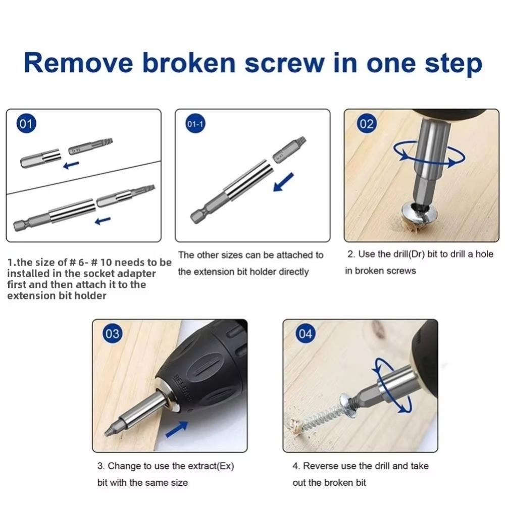 22Pcs Broken Head Screw Extractor Set Broken Bolt Extractor  Stripped Screw Removal