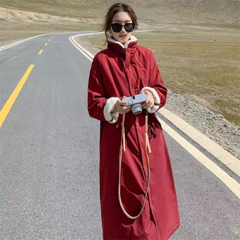 Cappotto spesso in lana d'agnello con velluto, Cappotto in cotone, Lunghezza media, Largo sopra il ginocchio