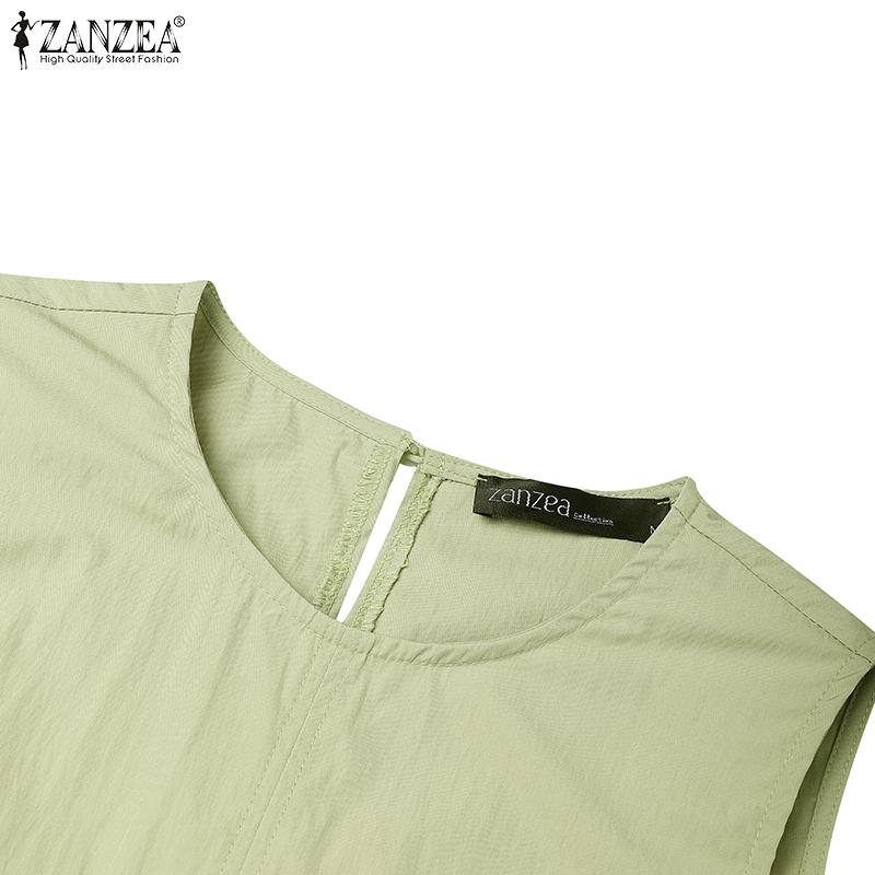 ZANZEA Women Casual Sleeveless Ruffled Baggy Casual Long Dress