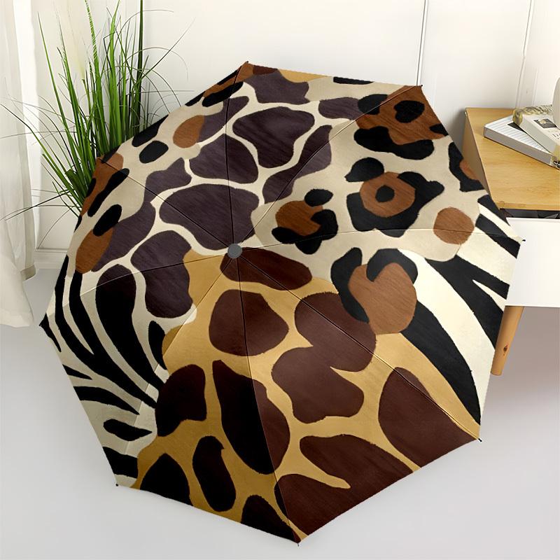 1pc Leopard print Automatic Folding Umbrella - 8-Rib Automatic Open/Close, Portable Collapsible Compact Umbrella yy251218072