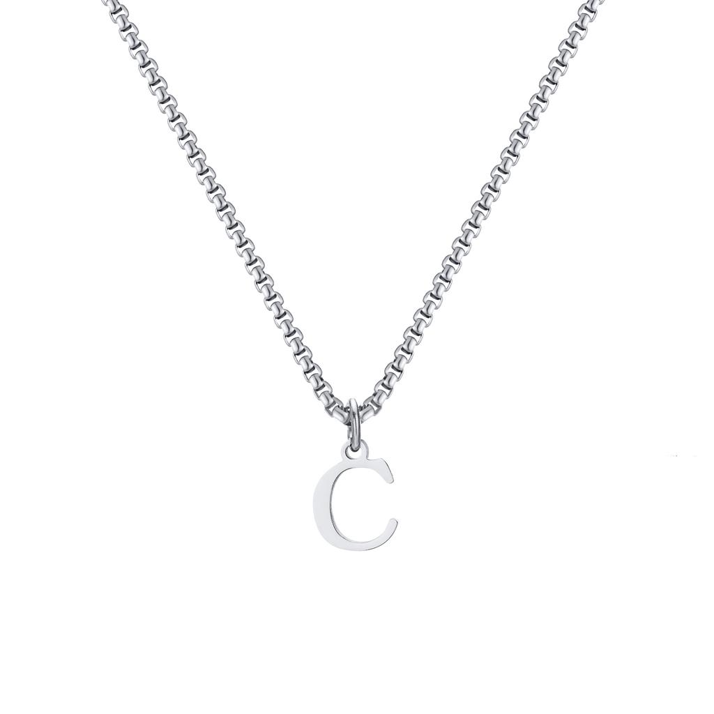 Fashion Letters A-Z Pendant Necklace for Men Women, Stainless Steel English Alphabe Chain Necklace,Fashion Punk Jewelry Men Gift