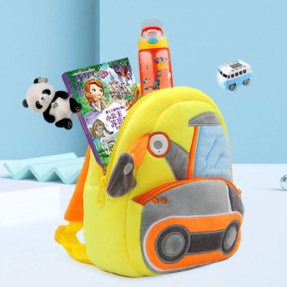 Plush Cartoon Excavator Backpack 2-4 Years Old Kids Small School Bag Kids Engineering Backpack