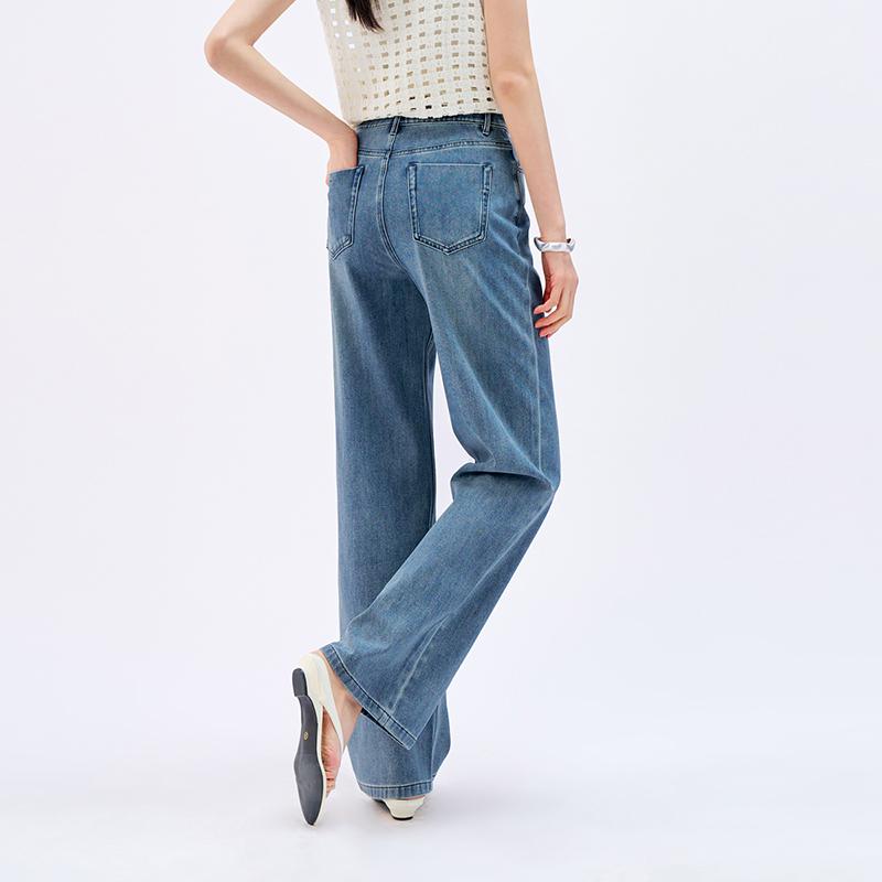 Soft, thin, comfortable, slimming wide leg pants for women, mesh power elastic high waisted straight leg denim floor pants for women