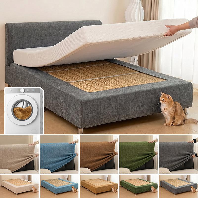 Dehnbarer Bettrahmenbezug Chenille Bettrockschutz Kratzfest Katzenfest Abnehmbar Waschbar Elastischer Bettrock Boxspring-Abdeckung