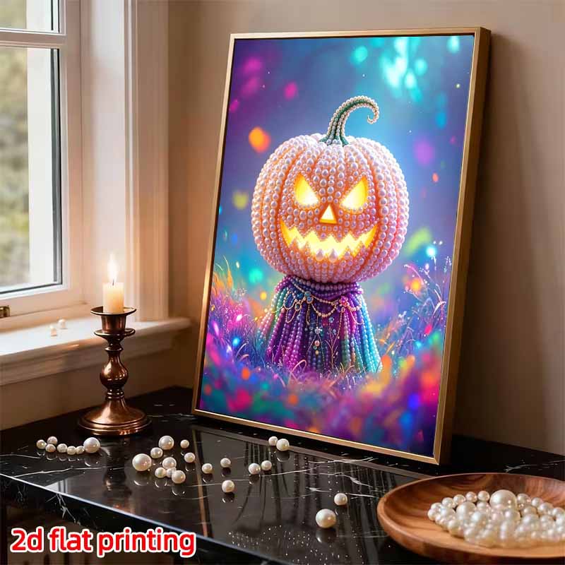 Pearl Painting DIY Kit Spooky Pumpkin Design Frameless Bead Art Canvas Relaxing Craft Gift for Halloween Lovers