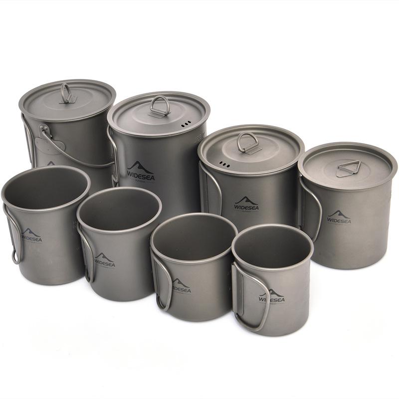 Widesea Lightweight Titanium Camping Cup with Lid - Portable and Easy to Store Tableware