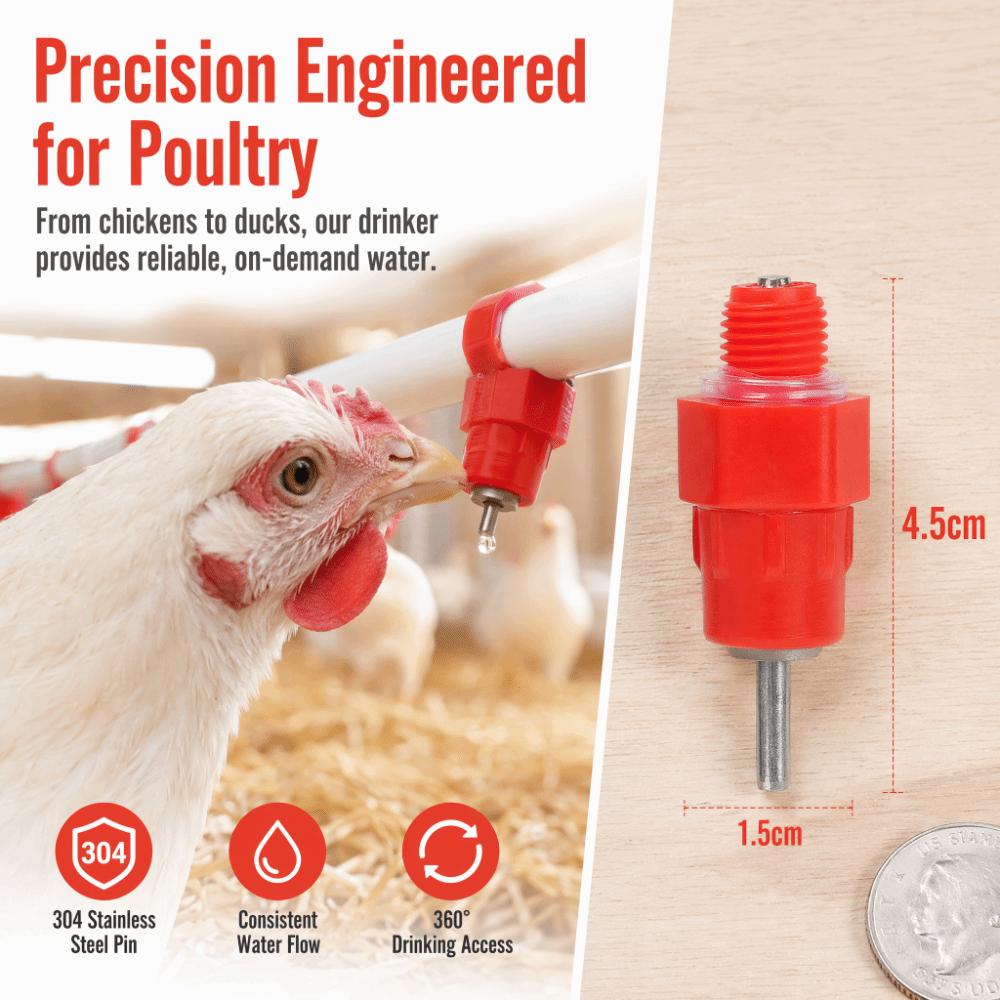50Pcs PP Chicken Water Drinker 304 Stainless Steel Chicken Feeder Nipple Chicken Duck Goose
