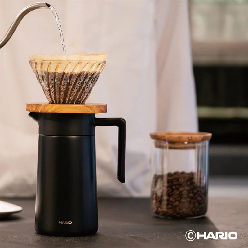 HARIO Ceramic Coated Vacuum Insulated Coffee 600ml Black Double-Walled Pot, Capacity, CHP-600-B