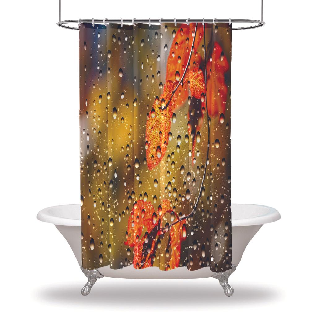 

Занавеска для душа с принтом дождя / водонепроницаемые занавески для душа с пуговицами для вашей ванны Ванная комната - осенние желтые листья, вид из окна коричнево-зеленый