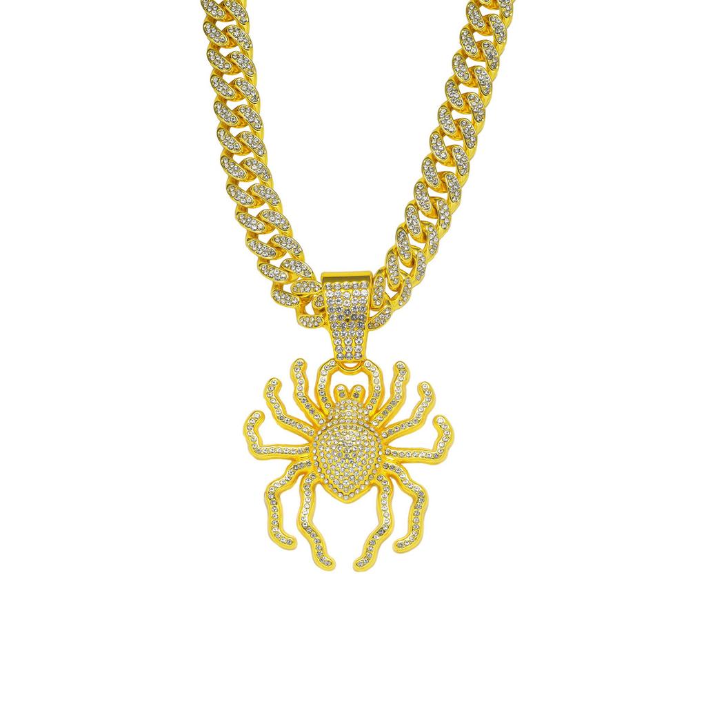 Three-dimensional Big Spider Diamond-encrusted Cuban Chain Pendant, European and American Punk Trend Hip-hop Hip-hop Accessories, Men's Necklace