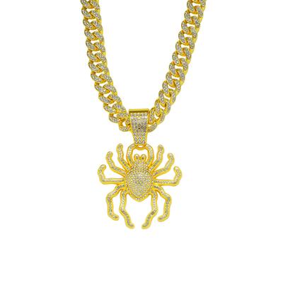 Dreidimensionaler Großer Spinne Diamantbesetzter Kubanische Kette Anhänger, Europäischer und Amerikanischer Punk Trend Hip-Hop Hip-Hop Accessoires, Herren Halskette