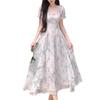First Love French Square Collar Romantic Floral Chiffon Dress Women's Summer Large Size Temperament Waist Thin Fairy Dress