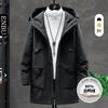 Giacca invernale da uomo con cappuccio in piuma, lunghezza media, vestibilità larga, Parka Streetwear con tasche