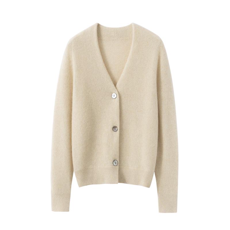 2025 Autumn/Winter Women's Cashmere Deep V-neck Long-sleeve Loose Cardigan