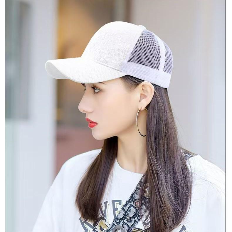 Women's Stylish Sun Protection Cap with Pleated Flowers - Versatile Spring/Summer Duckbill Mesh Design