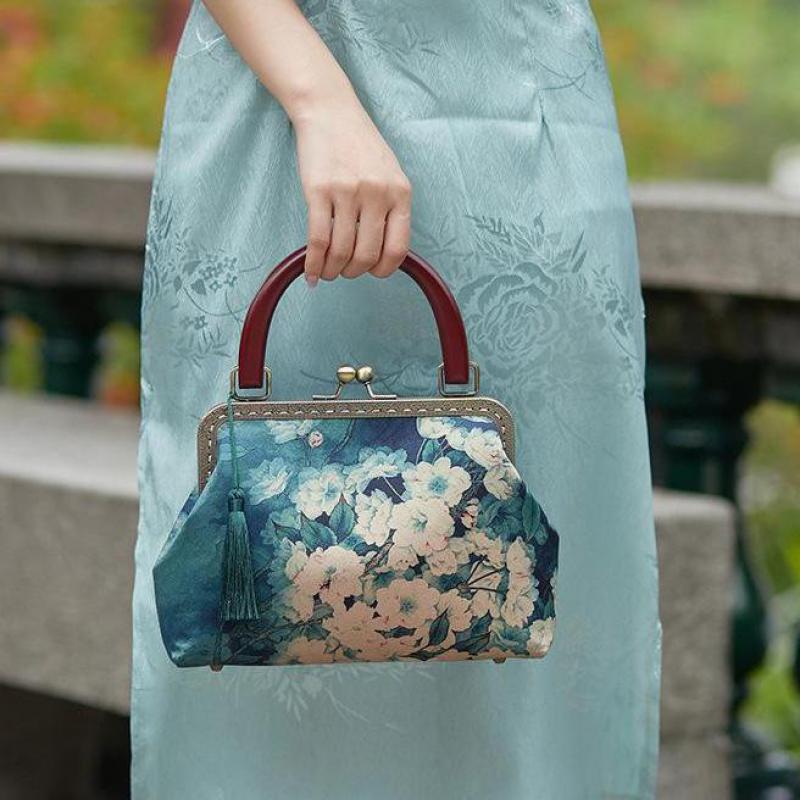 

Johnature Бамбуковая ручка Tassel Cheongsam Сумка Антикварные женщины Сумочка Универсальная печатная цепочка Наплечные сумки