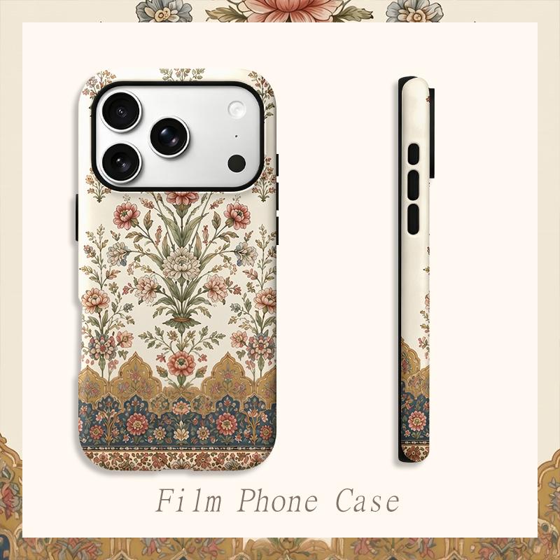 Ornate Persian Floral Motif Pattern Art Graphic Film Aesthetic Protective Shockproof Bumper Phone Case For iPhone 13 14 15 16 17 Pro Max Plus