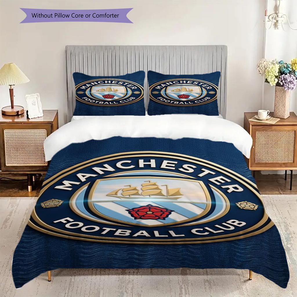 Manchester City Heritage Three-piece Set (1 * Duvet Cover + 2 * Pillowcase, Without Core) 2DFlat Christmas Birthday Gift Duvet Cover and Pillowcase