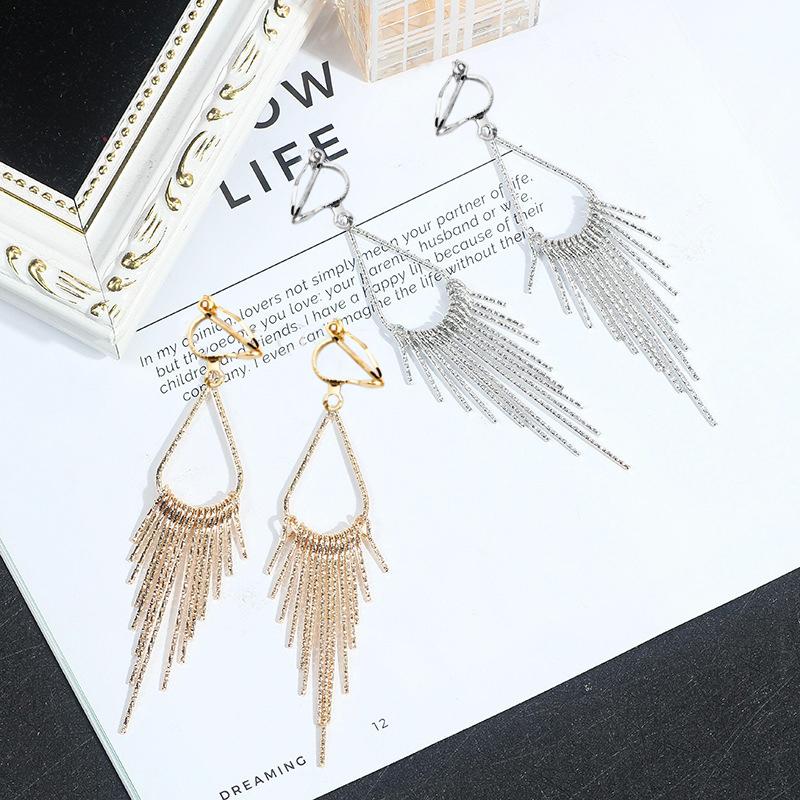 Fashion Statement Non Pierced Clip On Earrings 2019 Metal Geometric Tassel Earrings For Women Earrings Modern Jewelry