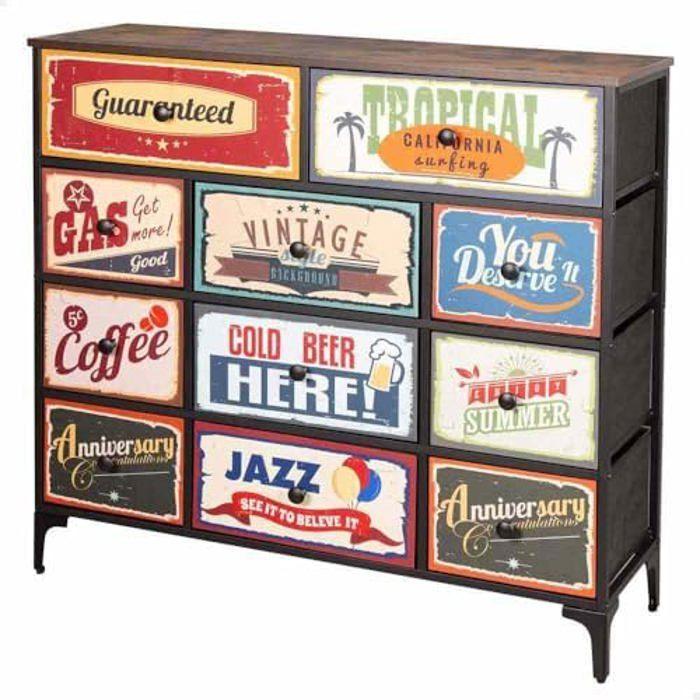 Commode - AKTIVE - Vintage - 103x30x98 Cm - 11 Tiroirs - Métal Noir