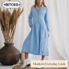 Vestidos Casuales de Moda para Mujer Primavera Otoño Color Sólido Estampado Cuello Polo Manga Larga