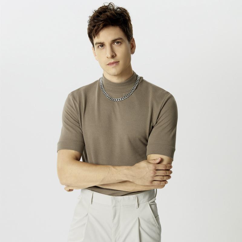 INCERUN Men High Neck Short Sleeve Fitted Casual Undershirts T-shirts Tops