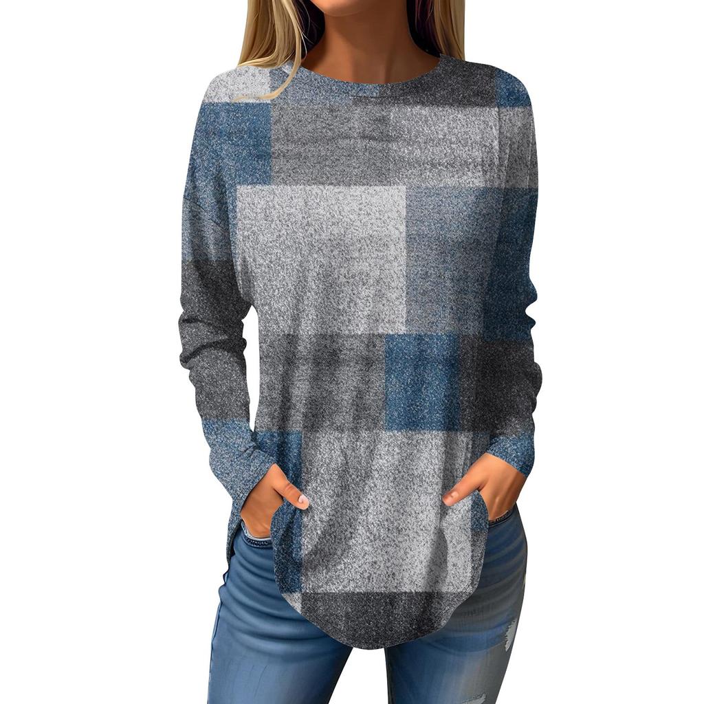 Fashion Women's Casual Long Sleeved Round Neck Printed Tops